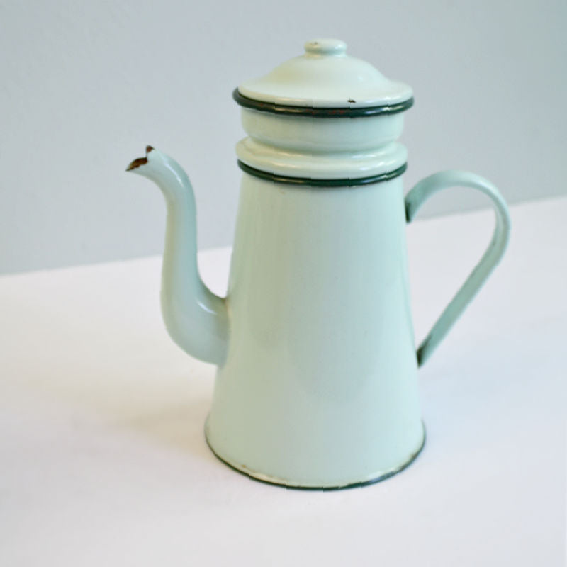 French Mint Green Enamelware Biggin, for making drip coffee,