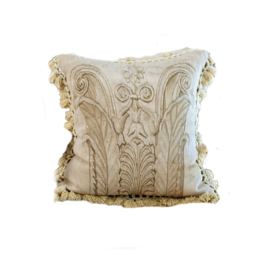Antique Rare Aubusson Pillow with cream tassels