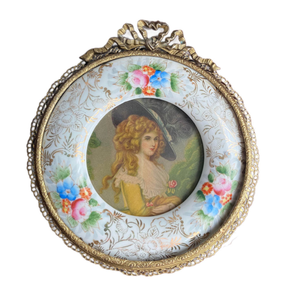 Gilt Bronze Picture Frame with Hand Painted Porcelain Mat