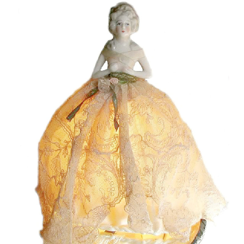 French porcelain half doll lamp Marie Antoinette hairstyle early 1900s