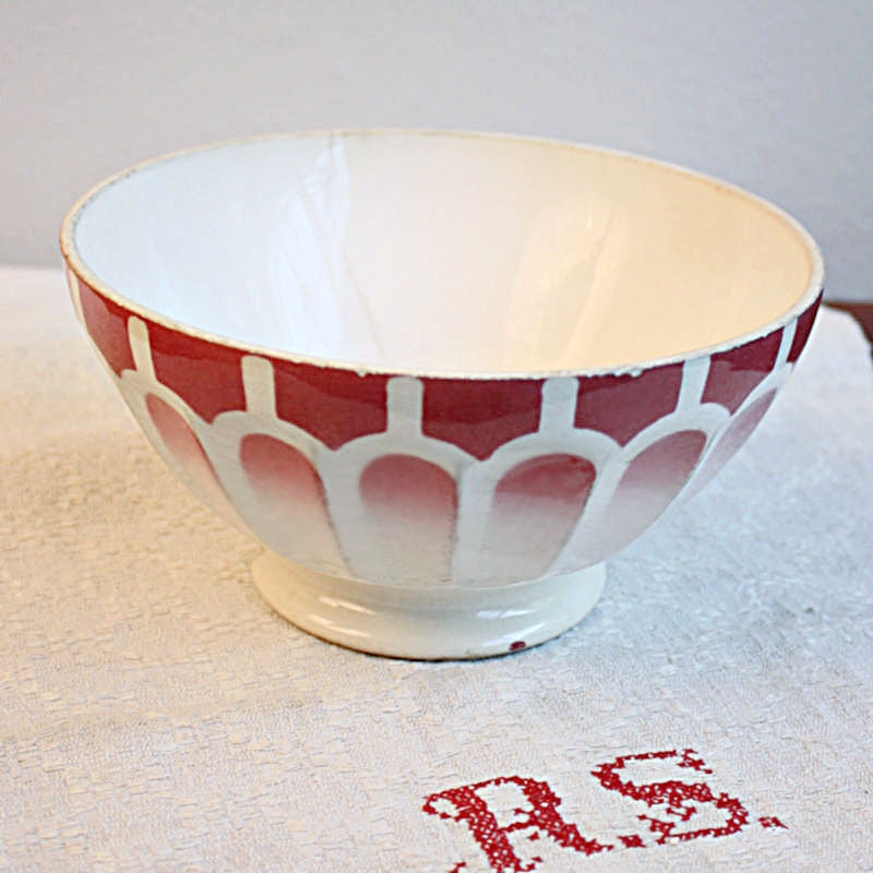 Antique French Cafe au Lait Bowl Red Large