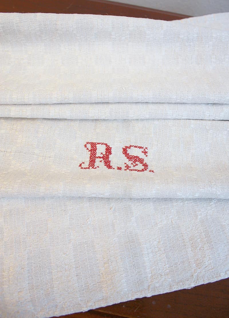 Antique French Country Hand Woven Towel R S Monogram