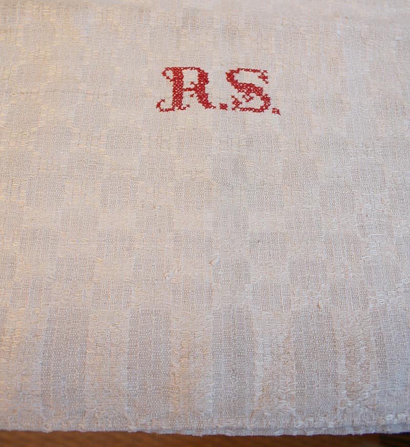 Antique French Country Hand Woven Towel R S Monogram