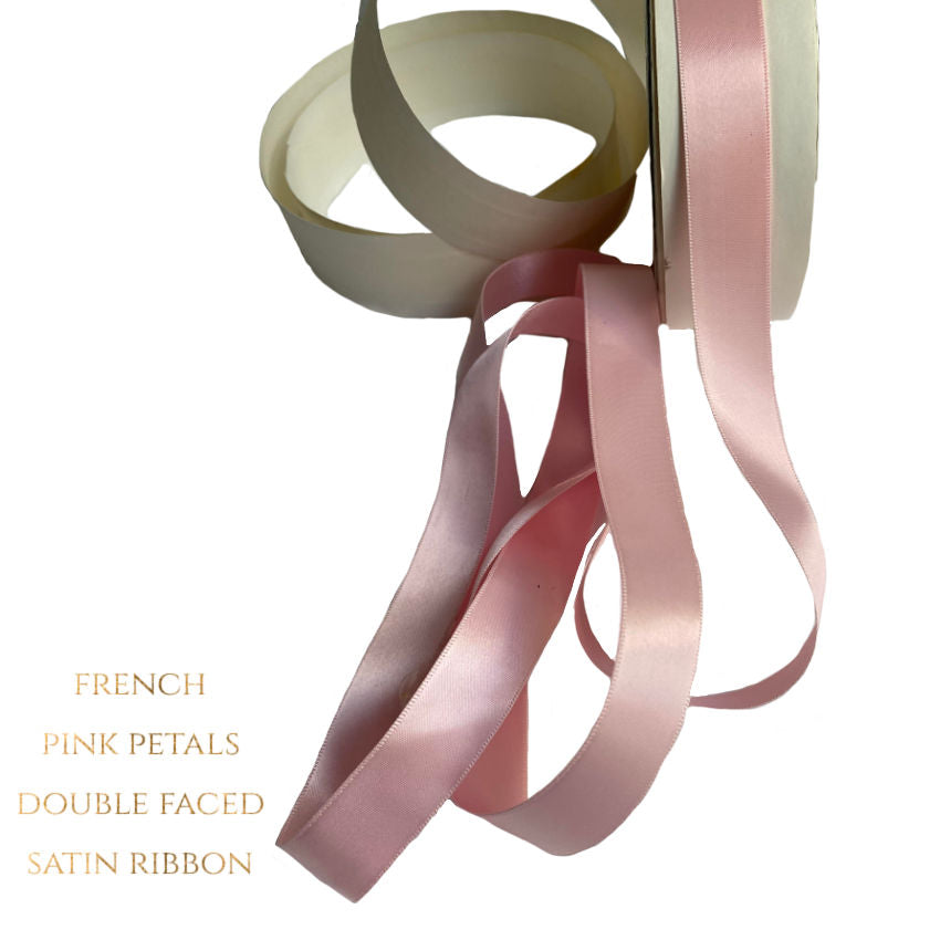 1930's Vintage French Double Faced Satin Ribbon 7/8" Pink Petals