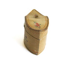 Rare antique French hand-painted tole box, small size, double rose bouquet, golden yellow, red, blue, and green, decorative French Country accent.