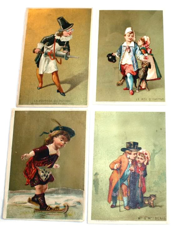 Antique French Gilded Trade Cards Children Set of 4