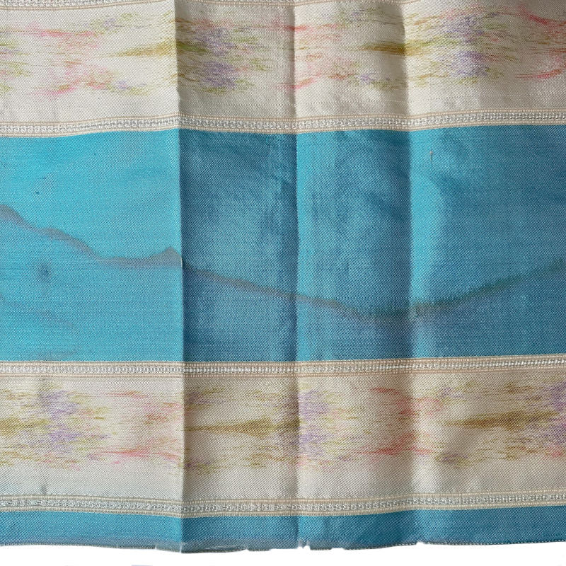 Exceptional &amp; Rare Antique French Watered Silk Ribbon Aqua 6-3/8&quot; Wide