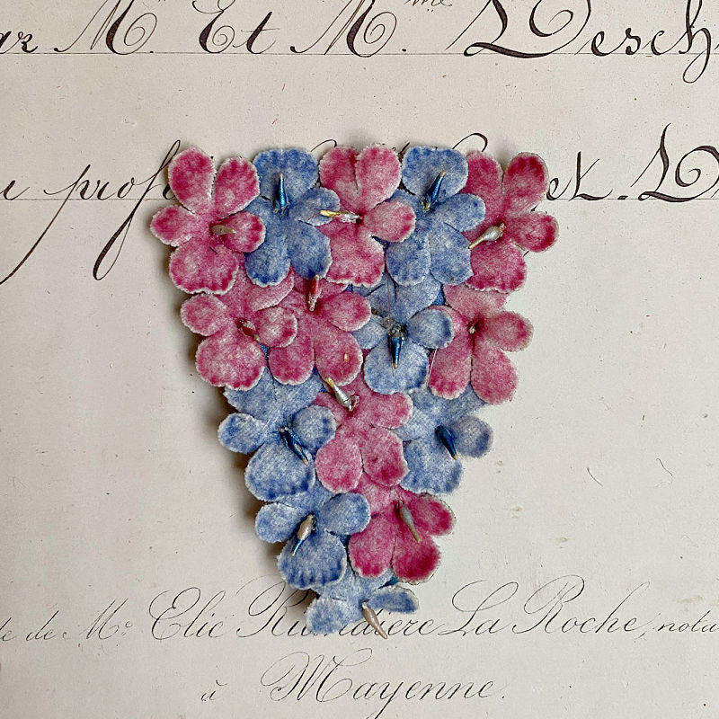 Vintage Pink and Blue Velvet Floral Millinery Applique