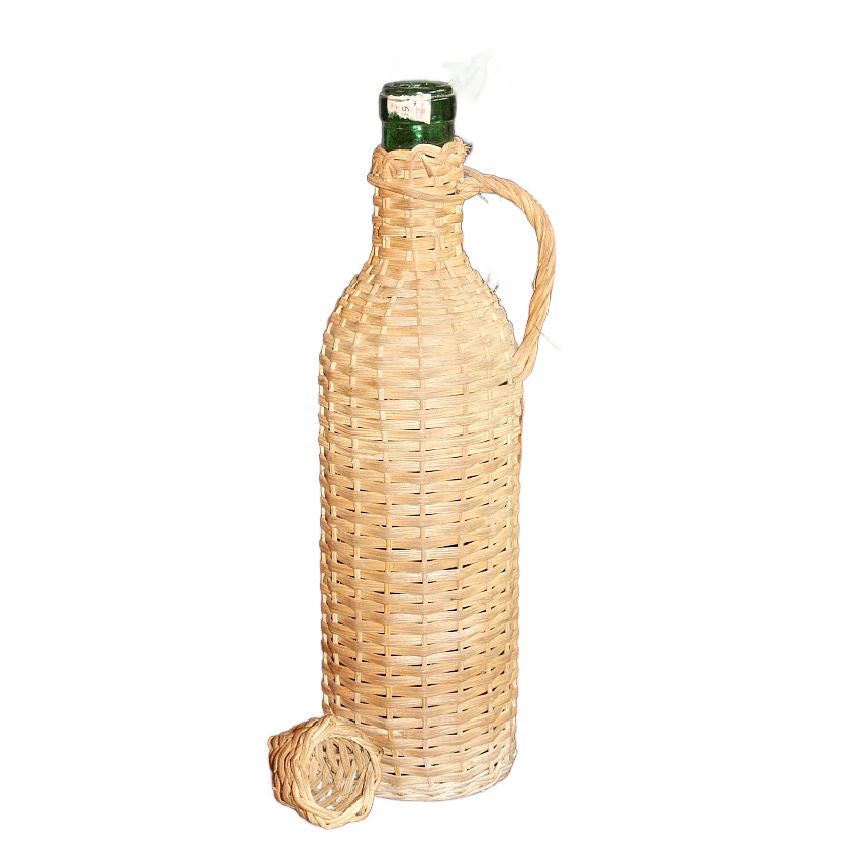 antique French wicker wine bottle