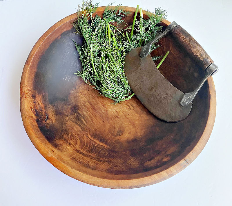 Antique French chopping bowl and herb cutter