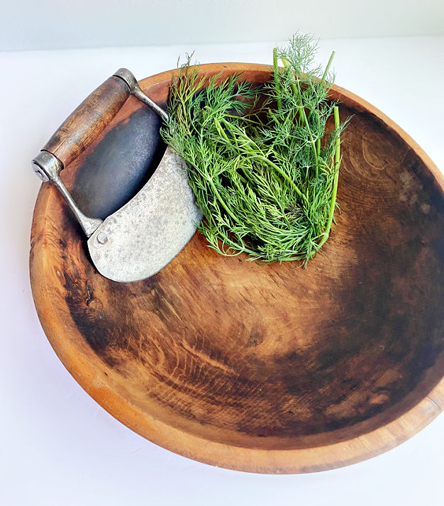 Antique Turned Wood Bowl with Herb Chopper