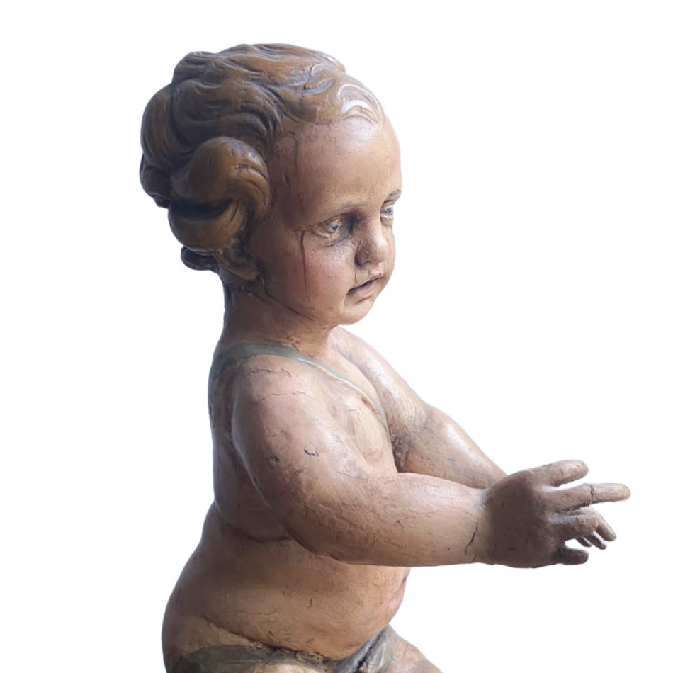 18th Century Italian Carved Wood and Polychromed Figure Depicting Baby Jesus