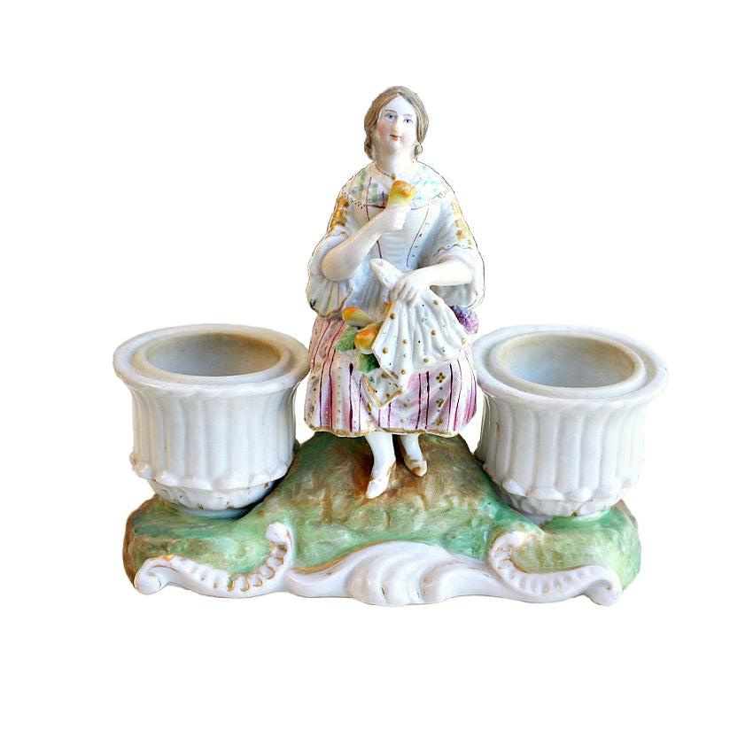 Early 19th Century Antique Old Paris Double Inkwell