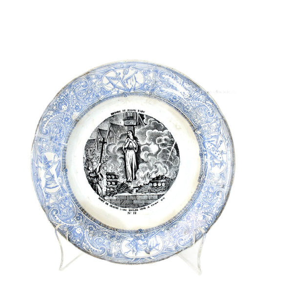 Antique 1888 French Gien Faience Story Plate Jean D'Arc