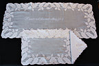 periwinkle blue madeira linen placemat set with runner hand embroidered organdy vintage table linens