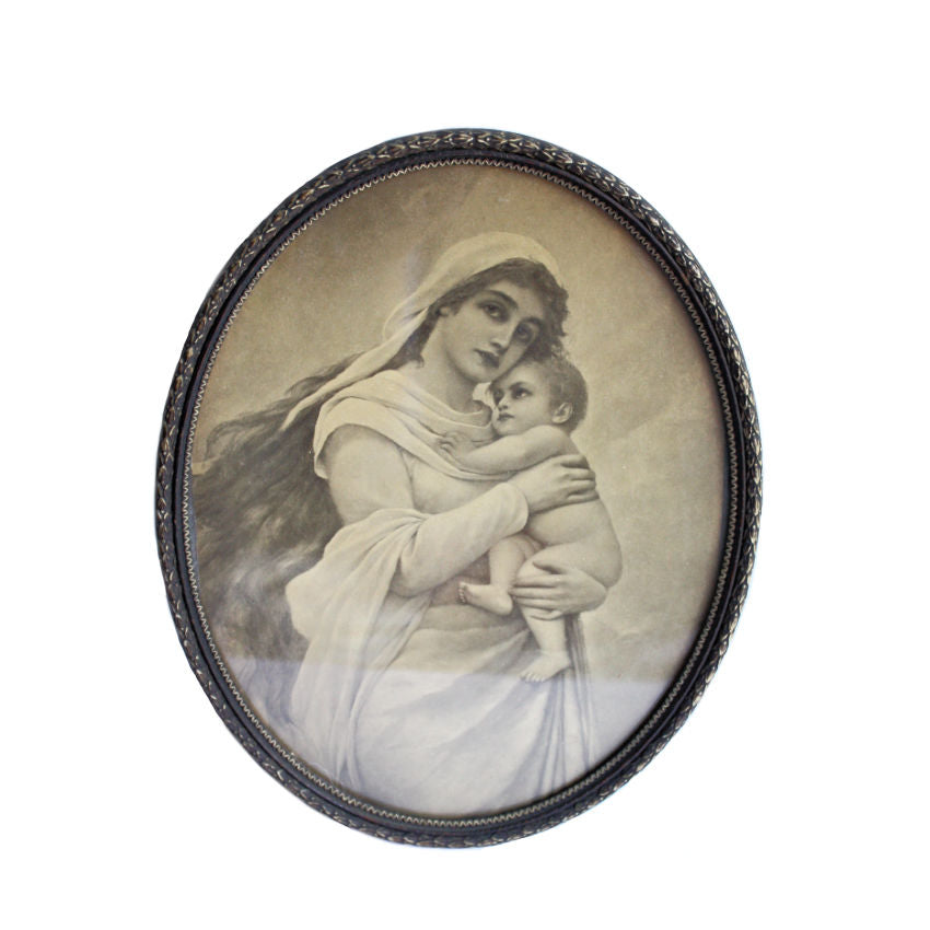 Vintage Framed Print of a Beautiful Madonna and Child