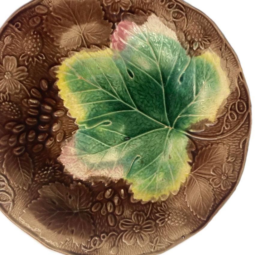 19th Century Majolica Grape & Strawberry Plate