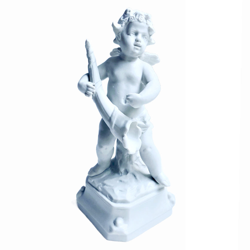 Parian Bisque Porcelain Cherub Holding Horn Figurine