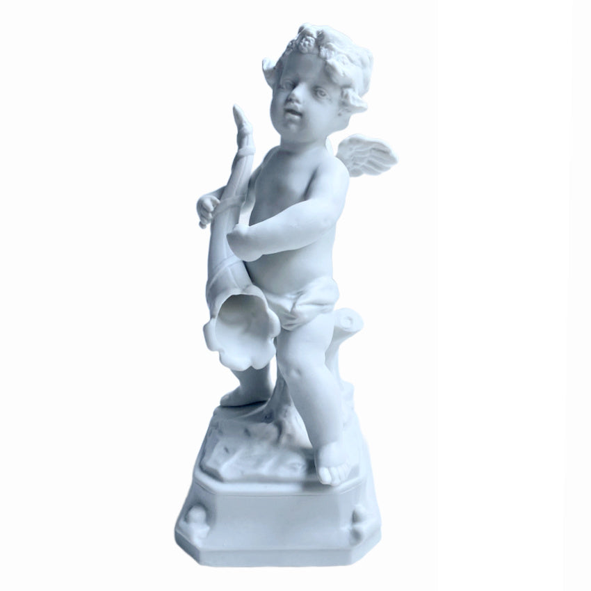 Parian Bisque Porcelain Cherub Holding Horn Figurine