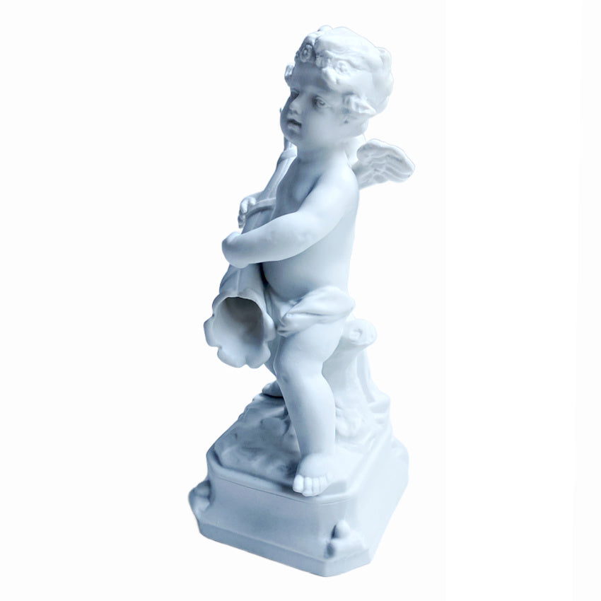 Parian Bisque Porcelain Cherub Holding Horn Figurine