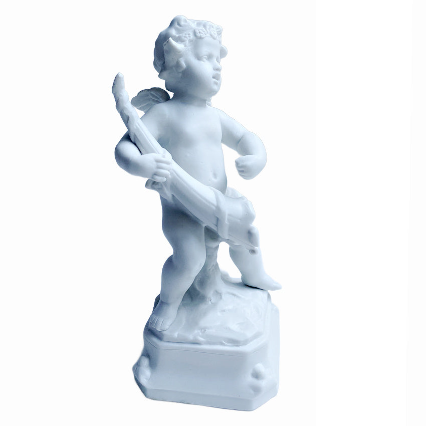 Parian Bisque Porcelain Cherub Holding Horn Figurine