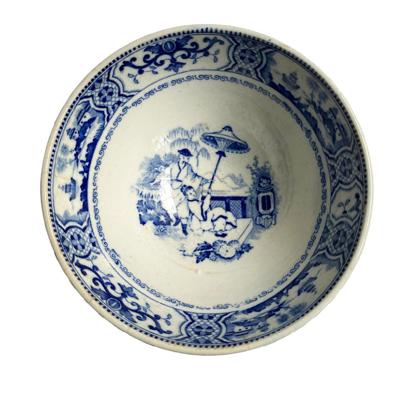 Antique Blue & White Chinoiserie Large Waste Bowl