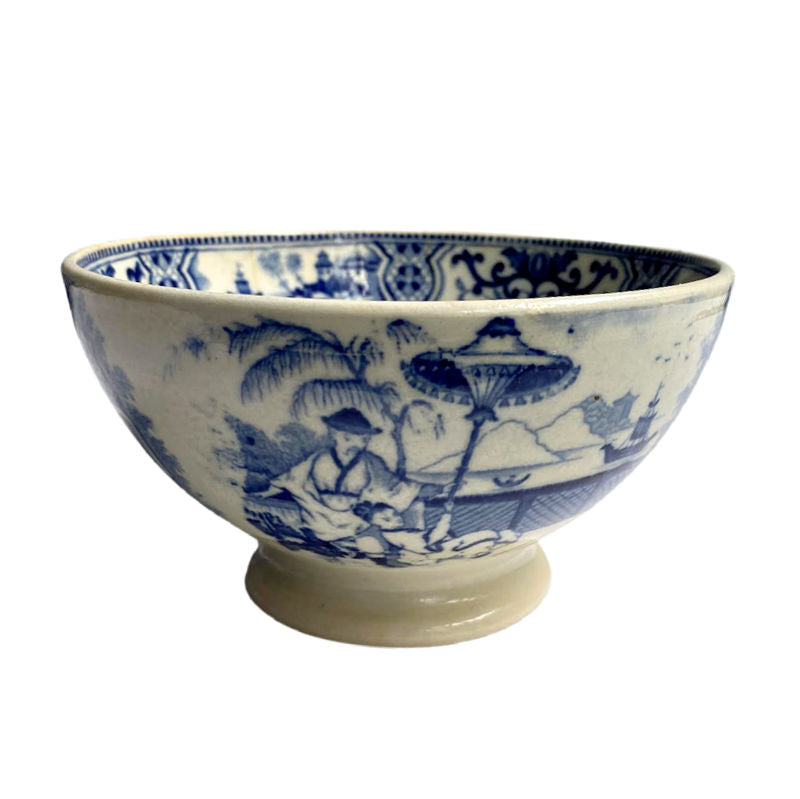 Antique Blue &amp; White Chinoiserie Large Waste Bowl