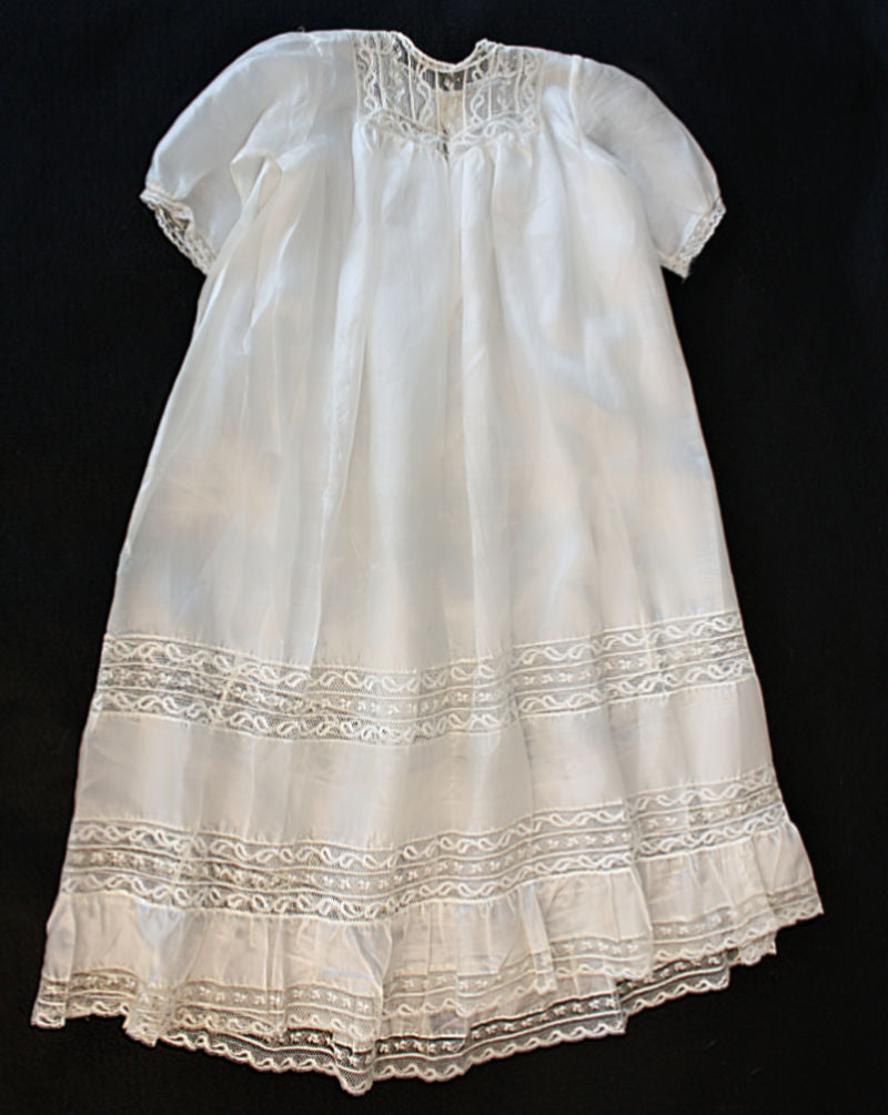 rare Victorian French antique silk christening dress with slip