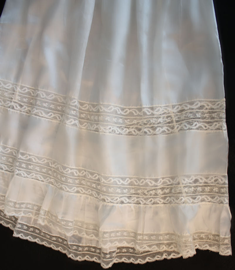 Antique French Silk Ivory Christening Gown and Slip with Lace