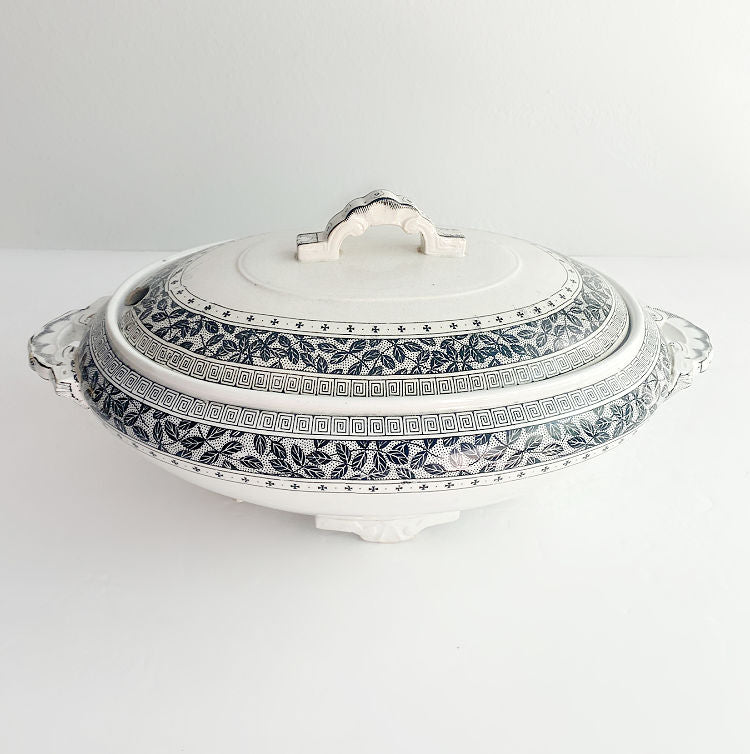 Antique 19th Century Staffordshire Ironstone Tureen Black and White