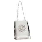Antique sterling silver minaudière with engraved R M J monogram front view
