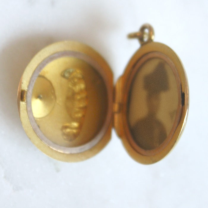 Antique Art Nouveau Gold Celestial Portrait Locket with Diamond