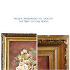 Signed Antique 19th Century Oil Painting Pink & Lavender Roses Still Life