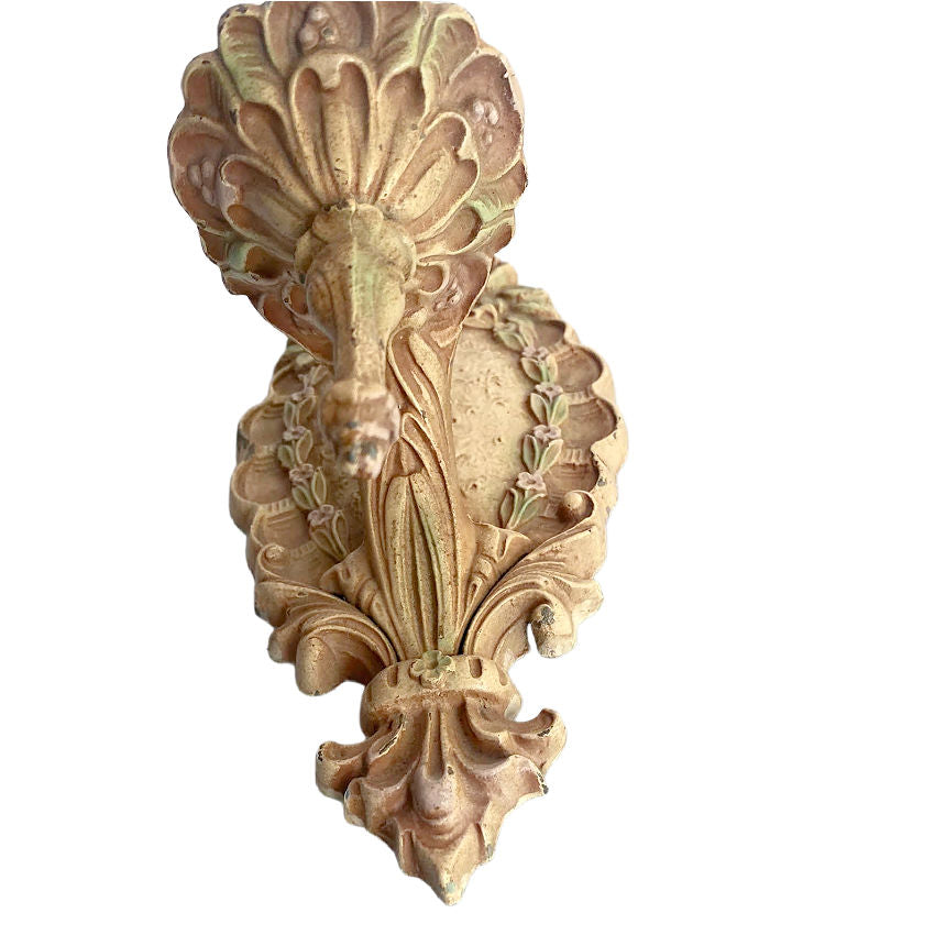 Pair Art Deco Cream Pink Floral Wall Sconces