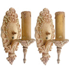 Pair Art Deco Cream Pink Floral Wall Sconces