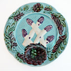 French Majolica Asparagus and Artichoke Plate Aqua Purple
