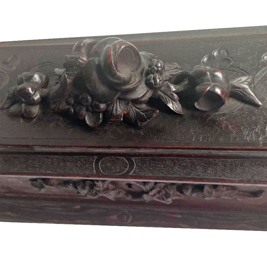 French hand carved wood roses box