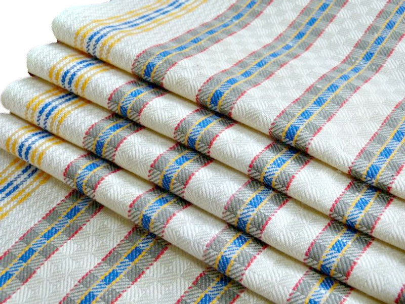 Antique Linen Drying Towel French Country Checks Blue Yellow Red