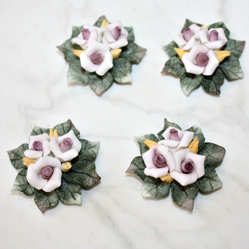 Small Hand Made Porcelain Pink Rose Bouquets Set of 4