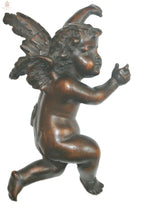 Late 18th century Italian carved wooden cherubs with aged patina and original hanging hardware