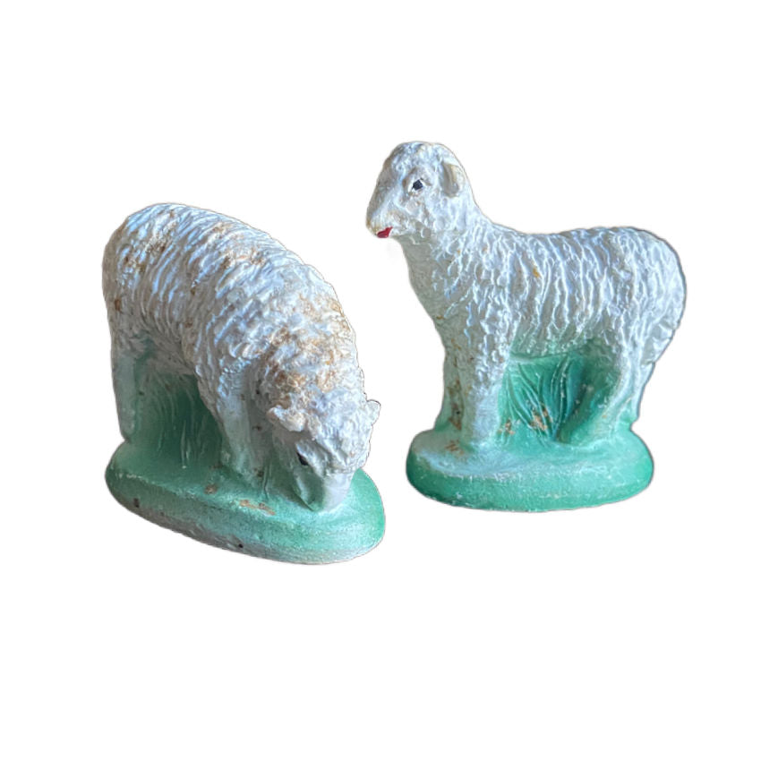 Antique Chalkware Sheep Pair