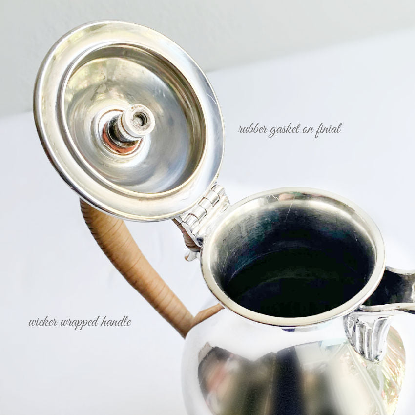 Antique English silver chocolate pot interior view hinged lid Hutton and Sons Sheffield chocolate server