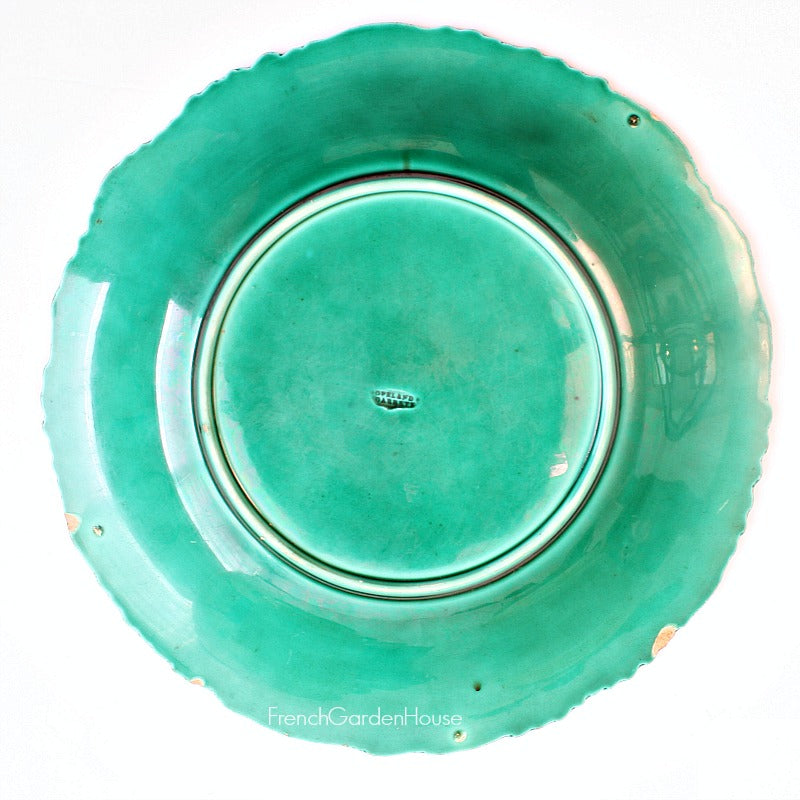 Early 19th Century Large Green Majolica Leaf Plate Copeland