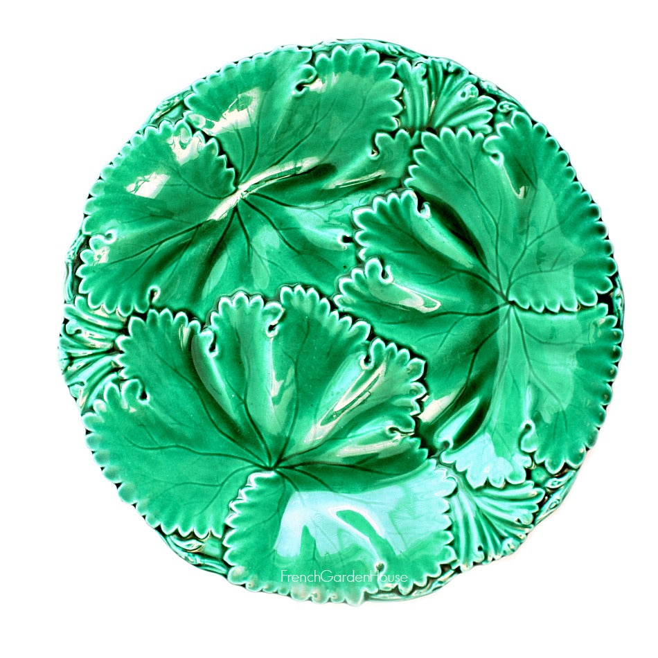 Early 19th Century Large Green Majolica Leaf Plate Copeland