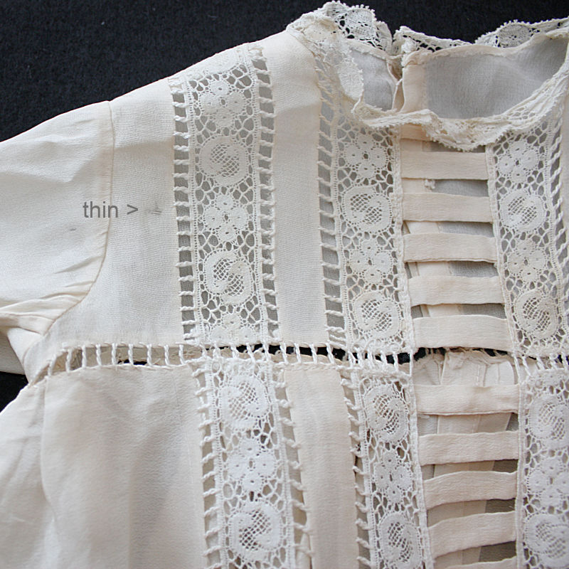 Antique French Cream Silk Christening Gown with Lace and Hand Work