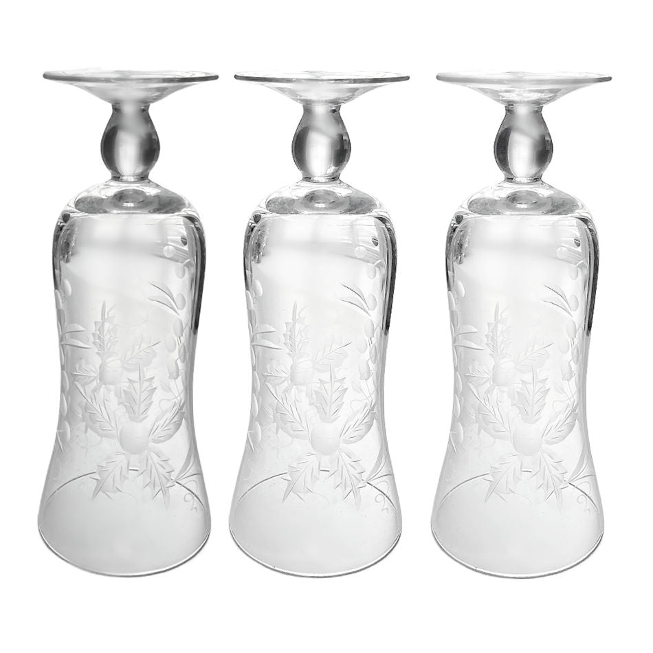 Etched Footed Liqueur Glasses Grape Garland Set of 6