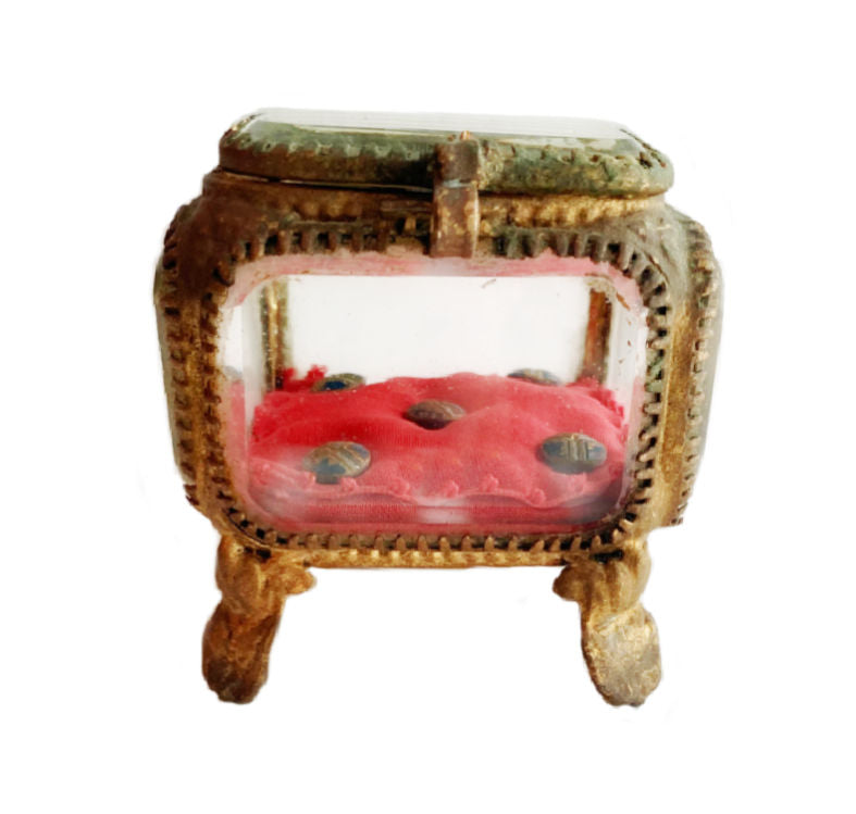 Antique French Glass Gilt Souvenir Jewelry Casket