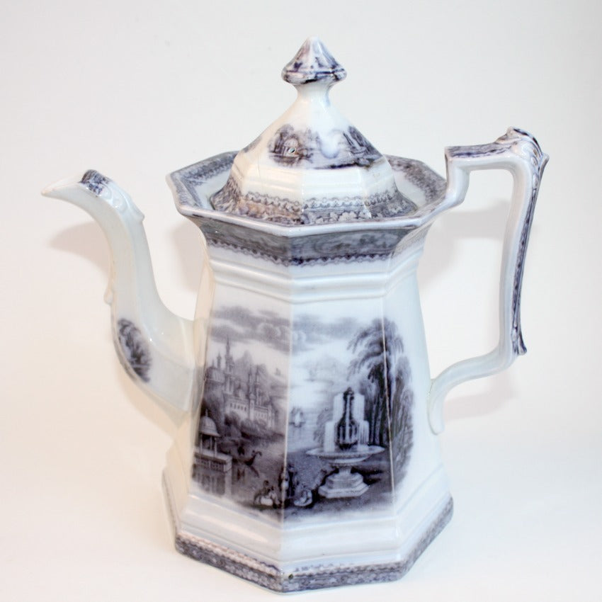 Antique Flow Blue Staffordshire Coffee Pot