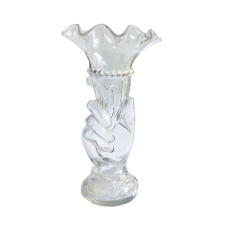 19th Century French Hand Glass Vase Holding Horn of Plenty