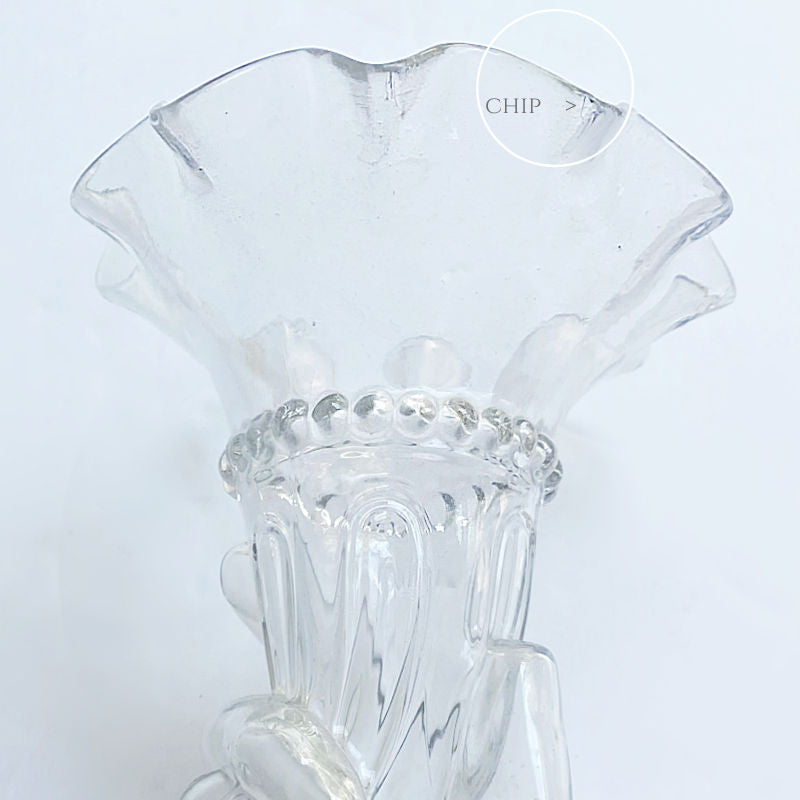 19th Century French Hand Glass Vase Holding Horn of Plenty